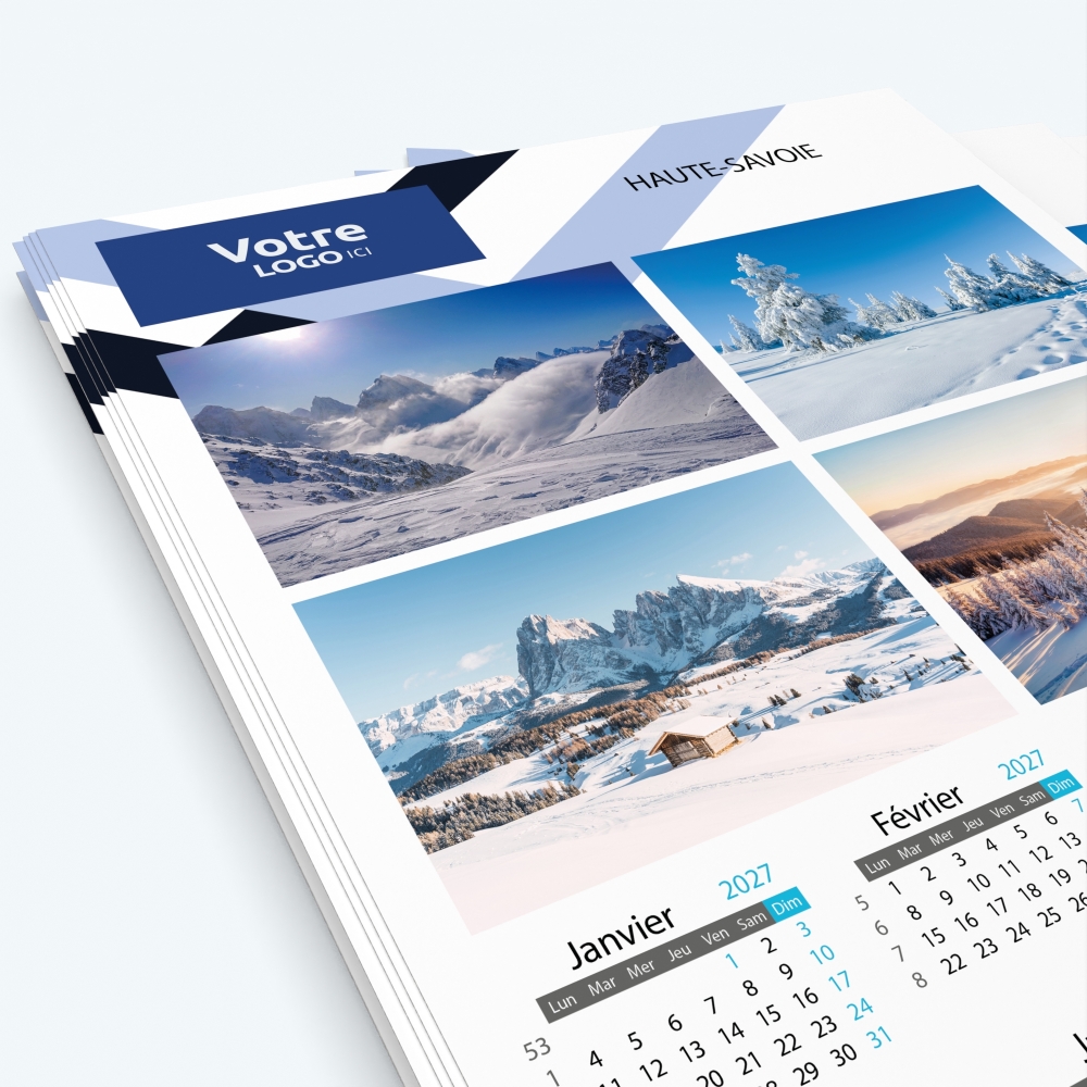 Calendrier photo une page XL - Nombre de photos, logos et texte illimité