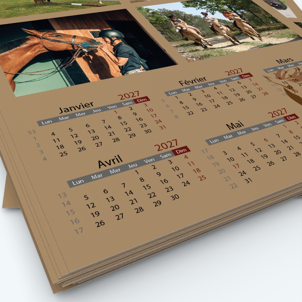 Calendrier photo deux pages - Grille calendaire personnalisable