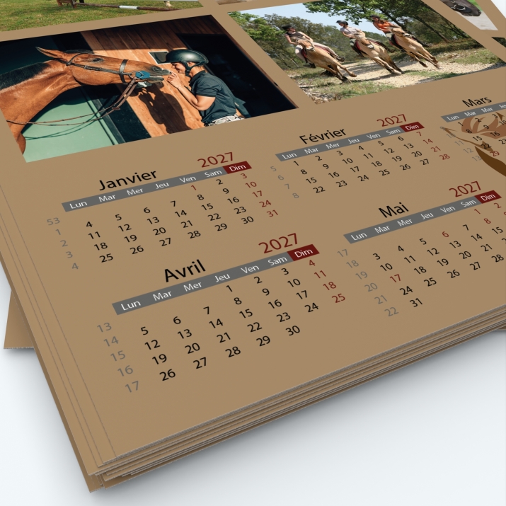 Calendrier photo deux pages - Grille calendaire personnalisable