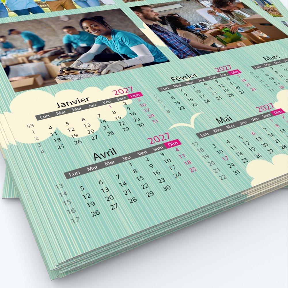 Calendrier photo deux pages - Grille calendaire personnalisable