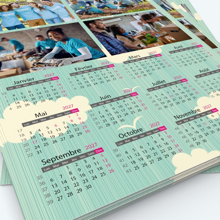 Calendrier photo une page XL - Grille calendaire personnalisable