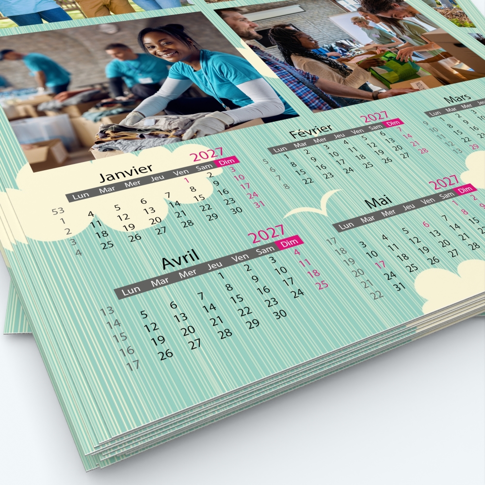 Calendrier photo deux pages XL - Grille calendaire personnalisable