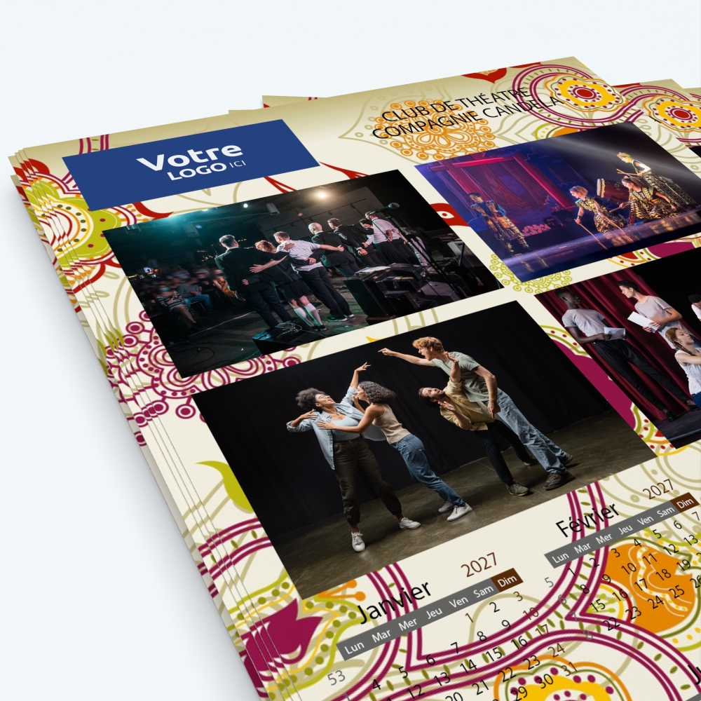 Calendrier photo une page - Nombre de photos, logos et texte illimité