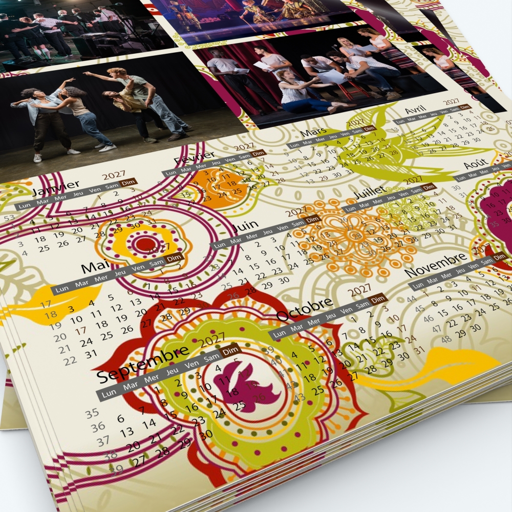 Calendrier photo une page XL - Grille calendaire personnalisable