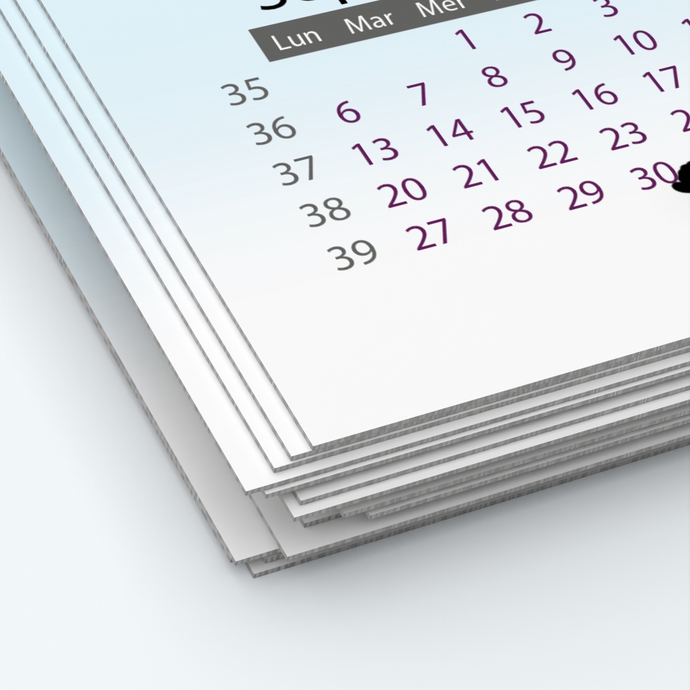 Calendrier photo une page XL - Papier épais rigide 400 g/m2