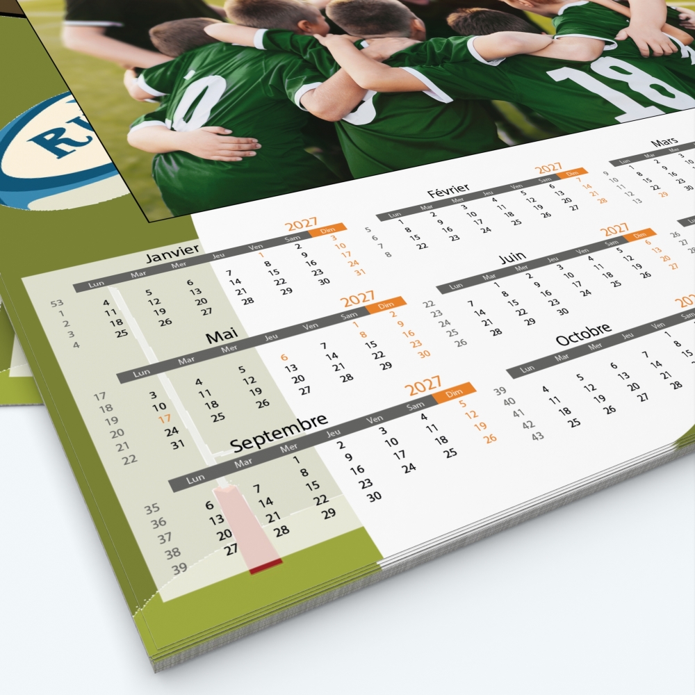Calendrier photo Maillot de Rugby - Grille calendaire personnalisable