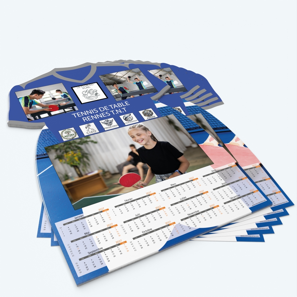 Calendrier photo Maillot Tennis de table - Minimum de commande : 25 exemplaires