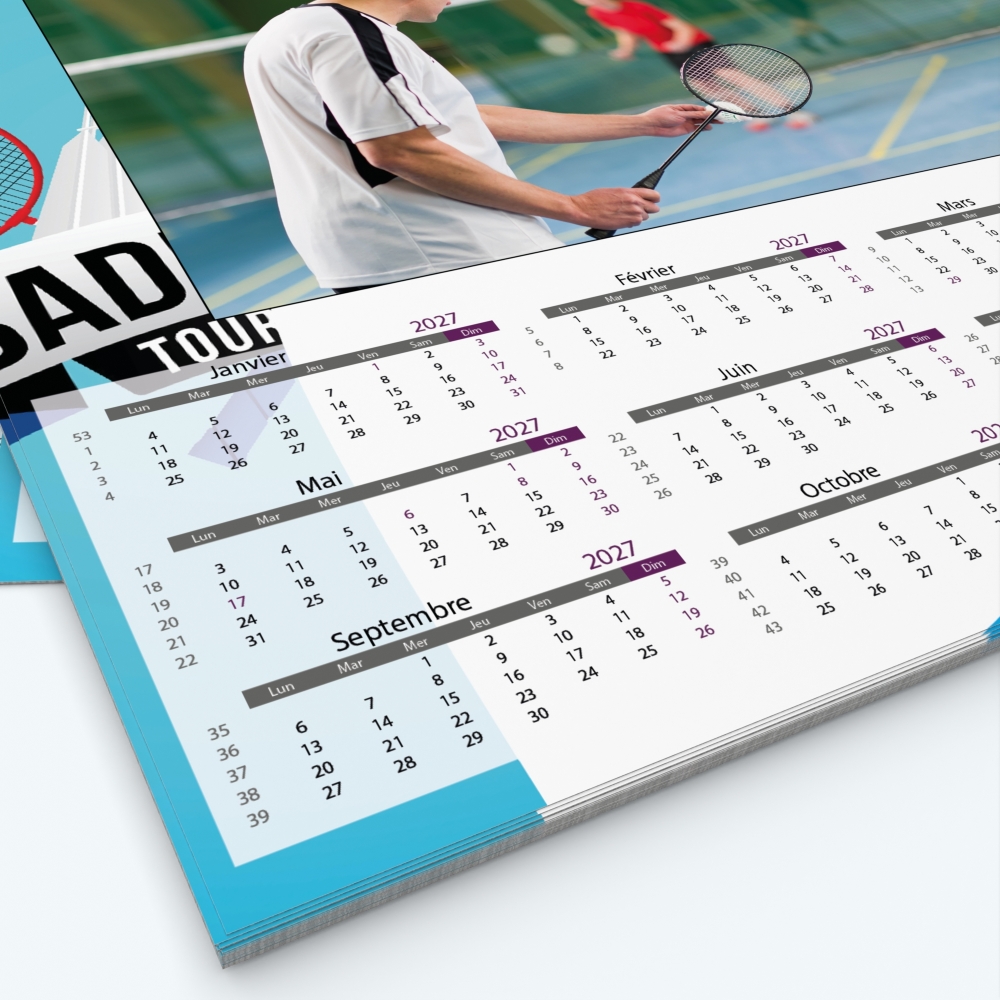 Calendrier photo Maillot de Badminton - Grille calendaire personnalisable