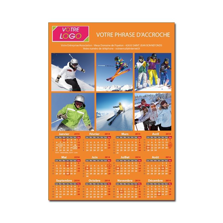 Calendrier photo personnalisé pour association ou entreprise une page ORANGE A5 ou A4 Calendrier photo personnalisé pour association ou entreprise une page ORANGE A5 ou A4