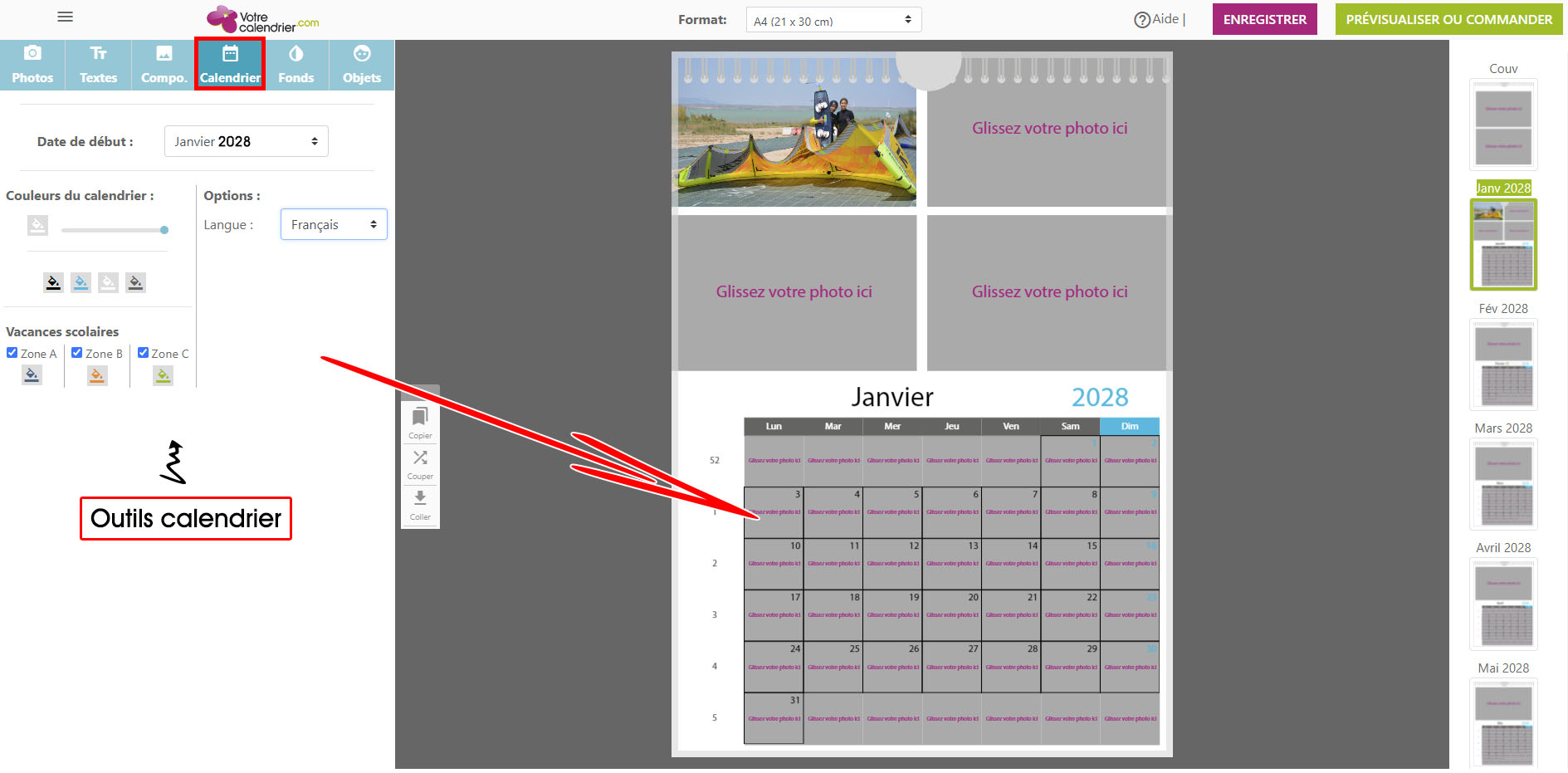 Personnaliser les dates de son calendrier photo